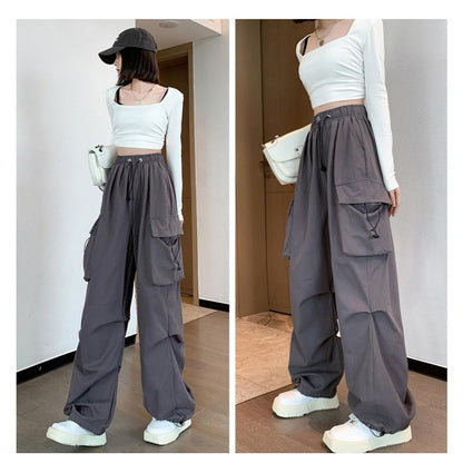 Pantalon Cargo Femme Y2K “Muuv-It” – Taille Haute & Coupe Baggy Wide Leg