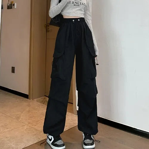 Pantalon Cargo Femme Y2K “Muuv-It” – Taille Haute & Coupe Baggy Wide Leg