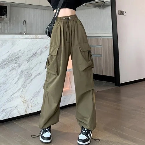 Pantalon Cargo Femme Y2K “Muuv-It” – Taille Haute & Coupe Baggy Wide Leg